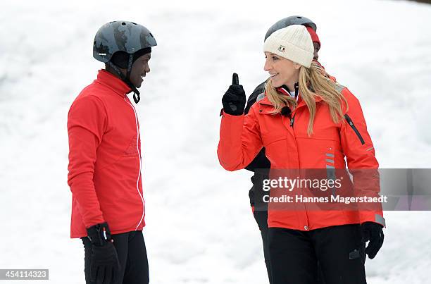 German speedskater Anni Friesinger gives advices to the marathon runners before the 'Real Cool Runnings' Photocall on December 7, 2013 in Munich,...