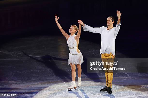 Tatiana Volosozhar and Maxim Trankov of Russia pose in the pairs award ceremony during day three of the ISU Grand Prix of Figure Skating Final...