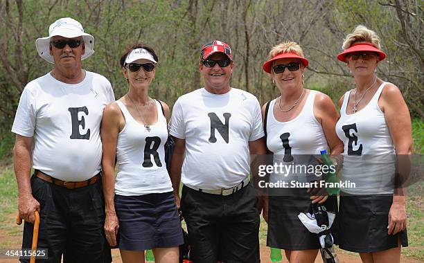 Fans of Ernie Els of South Africa watch during the third round of the Nedbank Golf Challenge at Gary Player CC on December 7, 2013 in Sun City, South...