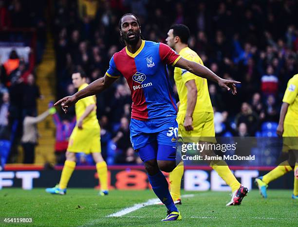 Cameron Jerome of Crystal Palace celebrates scoring during the Barclays Premier League match between Crystal Palace and Cardiff City at Selhurst Park...