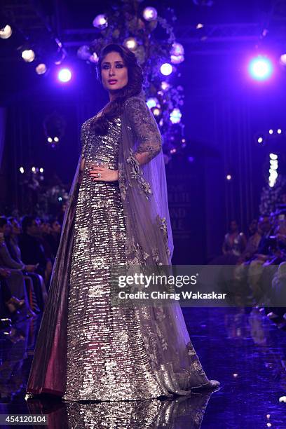 Kareena Kapoor showcases designs by Manish Malhotra during day 5 of Lakme Fashion Week Winter/Festive 2014 at The Palladium Hotel on August 24, 2014...