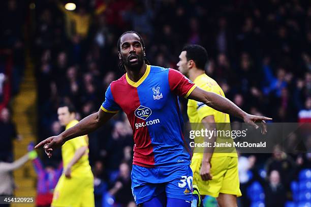 Cameron Jerome of Crystal Palace celebrates scoring during the Barclays Premier League match between Crystal Palace and Cardiff City at Selhurst Park...