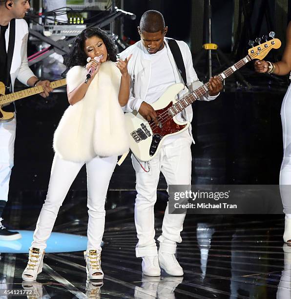 2014 Style Musically Nicki Minaj and Usher perform onstage during the 2014 MTV Video Music ...