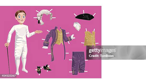 dressing doll 18th century rich man - wig stock illustrations