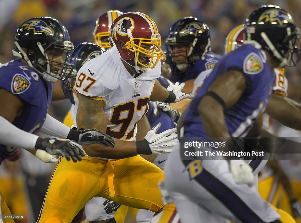 The Washington Redskins play the Baltimore Ravens in a pre-season game