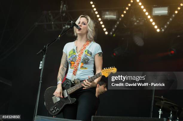 Brody Dalle performs at Rock en Seine Festival at Domaine national de Saint Cloud on August 24, 2014 in Saint-Cloud, France.