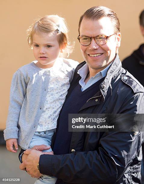 Prince Daniel, Duke of Vastergotland with Princess Estelle on her first day at pre-school on August 25, 2014 in Stockholm, Sweden.