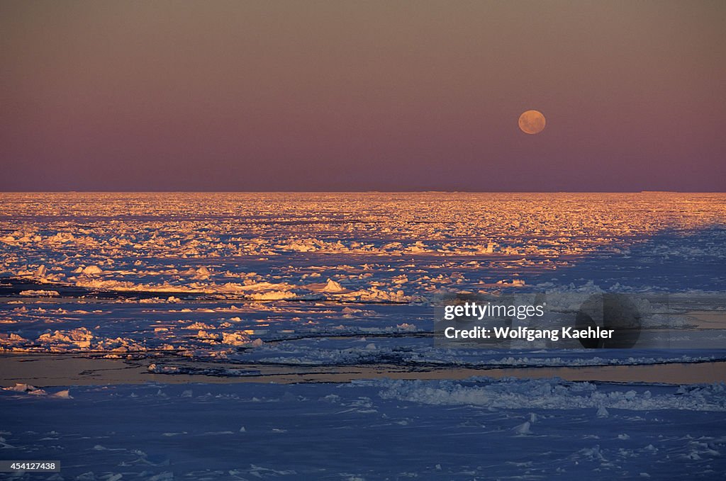 Antarctica, Weddell Sea, Pack Ice In Midnight Sunshine With...