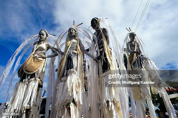 Trinidad, Port Of Spain, Carnival, Parade Of Bands, Mudmen Group, People On Stilts.