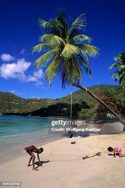 British Virgin Is.,tortola Is., Cane Garden Bay, Beach, Local Children.