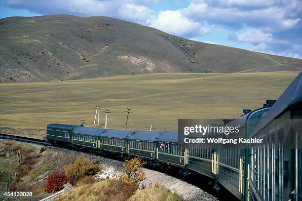 Russia, Trans-siberian Railway, Near Irkutsk, Siberian Farmland, Train.