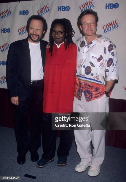 Actor Billy Crystal, actress Whoopi Goldberg and actor Robin Williams attend the HBO Television Special "Comic Relief VIII" to Benefit America's...