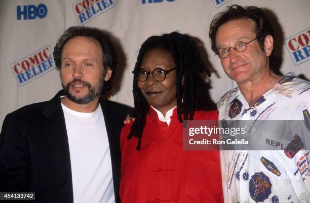 Actor Billy Crystal, actress Whoopi Goldberg and actor Robin Williams attend the HBO Television Special "Comic Relief VIII" to Benefit America's...