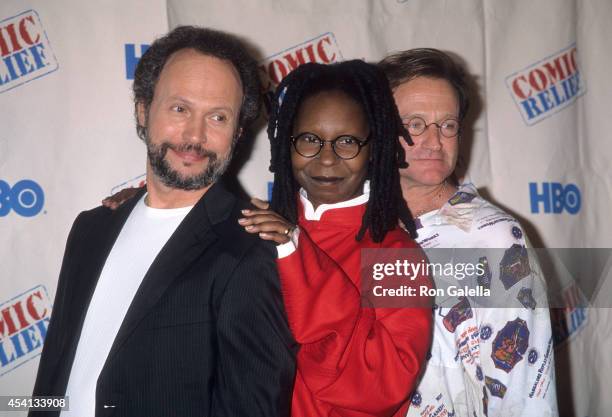 Actor Billy Crystal, actress Whoopi Goldberg and actor Robin Williams attend the HBO Television Special "Comic Relief VIII" to Benefit America's...