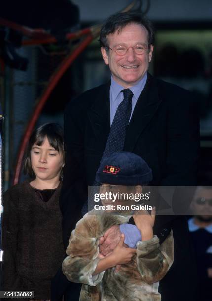 Actor Robin Williams, daughter Zelda and son Cody attend Robin Williams hand and footprints in cement ceremony on December 22, 1998 at the Mann's...