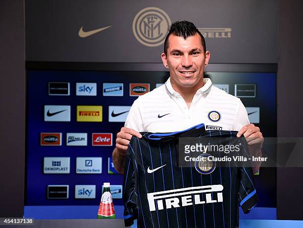 Gary Medel is presented as new signing for FC Internazionale Milano during press conference at Appiano Gentile on August 25, 2014 in Como, Italy.