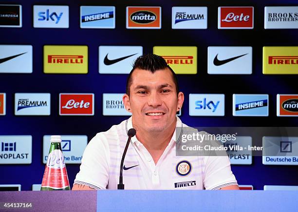 Gary Medel, new signing for FC Internazionale Milano speaks to the media during a press conference at the club's training ground at Appiano Gentile...