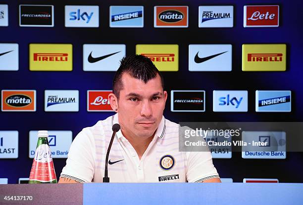 Gary Medel, new signing for FC Internazionale Milano speaks to the media during a press conference at the club's training ground at Appiano Gentile...