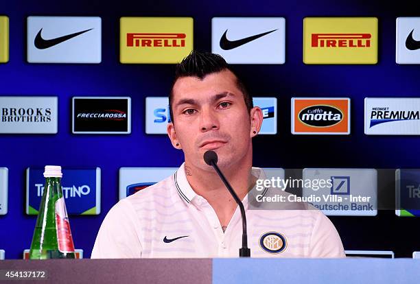 Gary Medel, new signing for FC Internazionale Milano speaks to the media during a press conference at the club's training ground at Appiano Gentile...