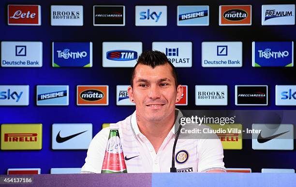 Gary Medel, new signing for FC Internazionale Milano speaks to the media during a press conference at the club's training ground at Appiano Gentile...