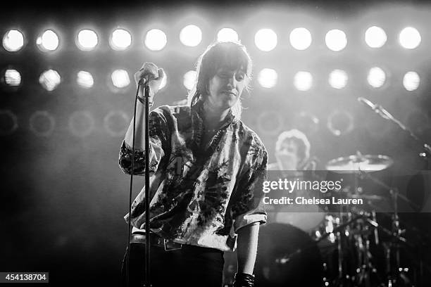 Vocalist Julian Casablancas of The Strokes performs during day 2 of FYF Fest at Los Angeles Sports Arena on August 24, 2014 in Los Angeles,...