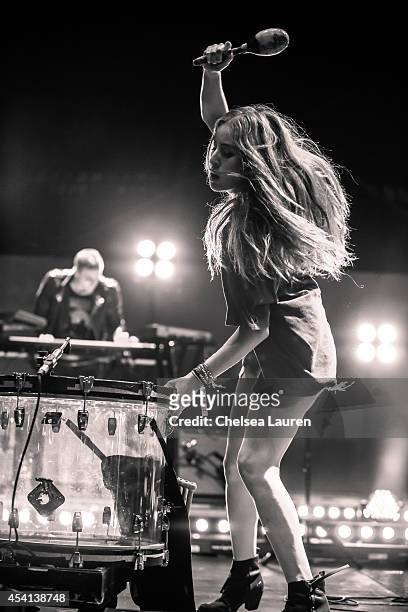 Musician Alana Haim of Haim performs during day 2 of FYF Fest at Los Angeles Sports Arena on August 24, 2014 in Los Angeles, California.
