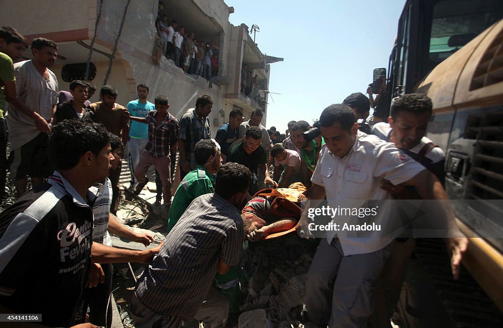 Israeli strikes destroy a house in Gaza's Beit Lahia town