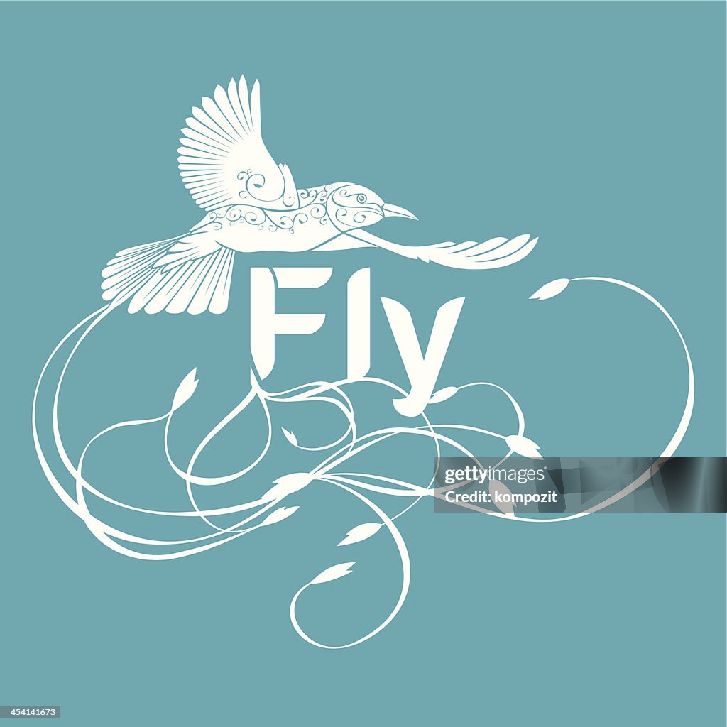 Pássaro voador tipografia