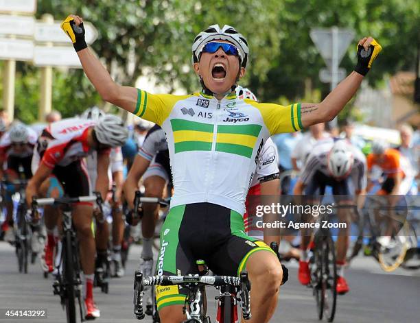 Caleb Ewan of Australia of Team Orica-GreenEDGE celebrates during Stage Two of the Tour de l'Avenir on August 25, 2014 in Brioude, France.