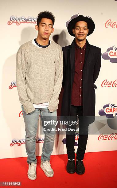 Rizzle Kicks attends on day 1 of the Capital FM Jingle Bell Ball at 02 Arena on December 7, 2013 in London, England.