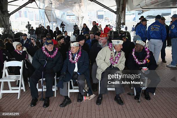 Pearl Harbor survivors attend a ceremony marking the 72nd anniversary of the attack on Pearl Harbor, Hawaii on December 7, 2013 in New York City....