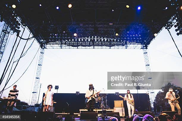 Dev Hynes of Blood Orange performs onstage at LA Sports Arena & Exposition Park on August 24, 2014 in Los Angeles, California.