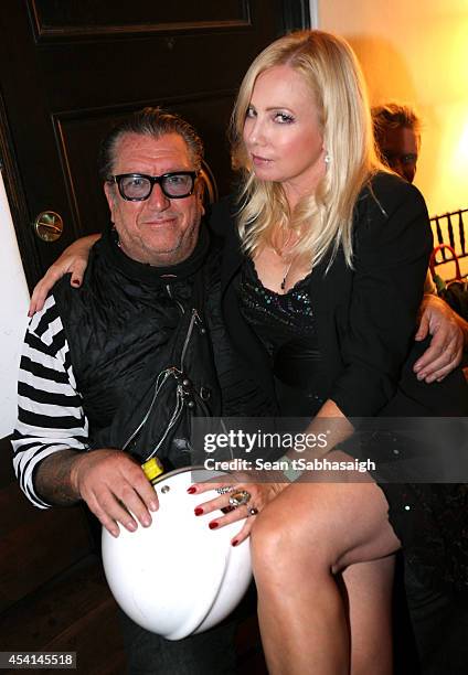 Musician Steve Jones of the Sex Pistols and actress Tracy Lords back stage at the Johnny Ramone 10th Anniversary Celebration at Hollywood Forever on...