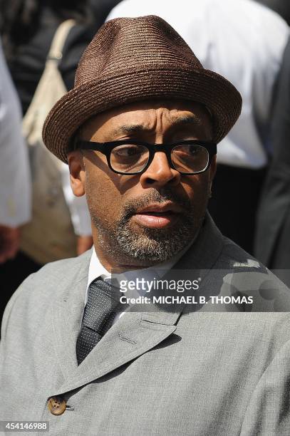 Filmmaker Spike Lee arrives at the funeral for slain 18-year old , Michael Brown Jr. At Friendly Temple Missionary Baptist Church in St. Louis,...