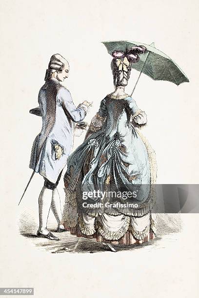 aristocratic couple traditional clothing from 18th century - 18th century france stock illustrations