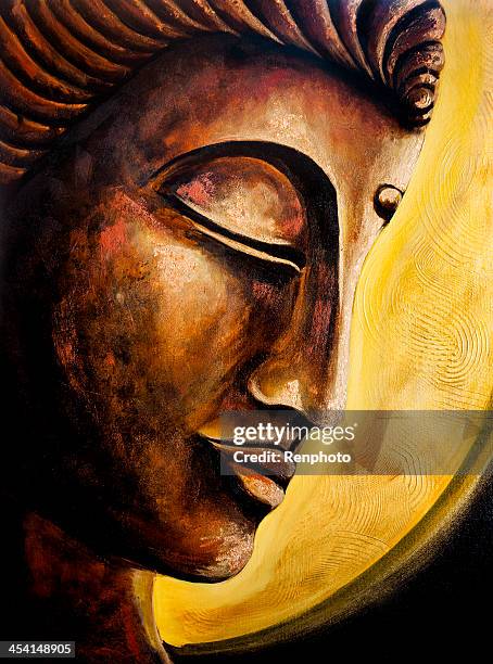 illustrazioni stock, clip art, cartoni animati e icone di tendenza di arte: buddha pittura - dipinto con colori sovrapposti