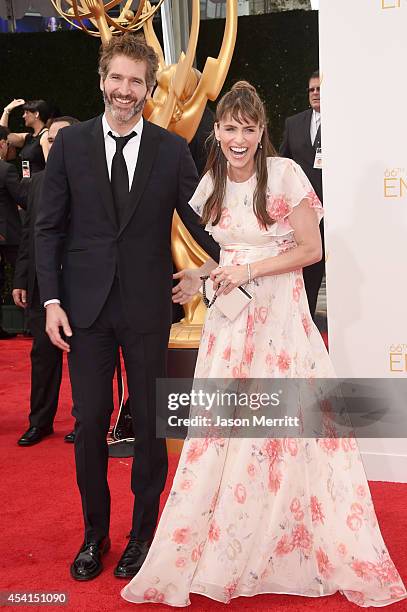 Writer/producer David Benioff and actress Amanda Peet attend the 66th Annual Primetime Emmy Awards held at Nokia Theatre L.A. Live on August 25, 2014...