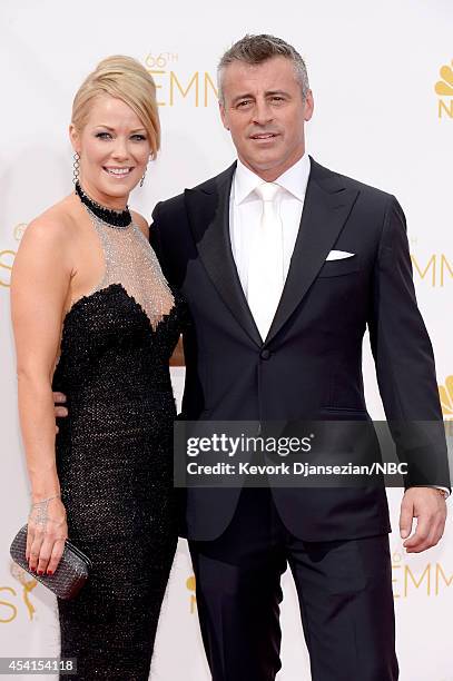 66th ANNUAL PRIMETIME EMMY AWARDS -- Pictured: Melissa McKnight and actor Matt LeBlanc arrive to the 66th Annual Primetime Emmy Awards held at the...