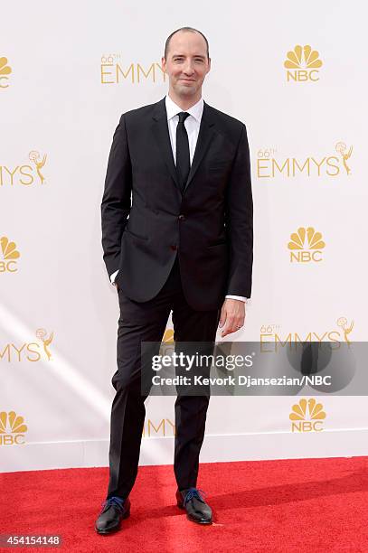 66th ANNUAL PRIMETIME EMMY AWARDS -- Pictured: Actor Tony Hale arrives to the 66th Annual Primetime Emmy Awards held at the Nokia Theater on August...