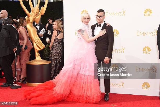 Actress/director Lena Dunham and musician Jack Antonoff attend the 66th Annual Primetime Emmy Awards held at Nokia Theatre L.A. Live on August 25,...