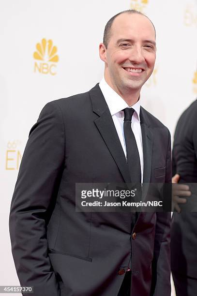 66th ANNUAL PRIMETIME EMMY AWARDS -- Pictured: Actor Tony Hale arrives to the 66th Annual Primetime Emmy Awards held at the Nokia Theater on August...