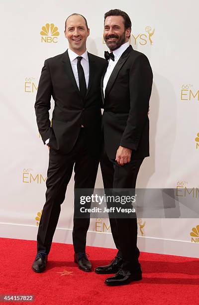 Actors Tony Hale and Jon Hamm attend the 66th Annual Primetime Emmy Awards held at Nokia Theatre L.A. Live on August 25, 2014 in Los Angeles,...