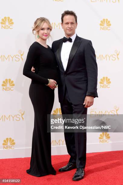66th ANNUAL PRIMETIME EMMY AWARDS -- Pictured: Actors Sophie Flack and Josh Charles arrive to the 66th Annual Primetime Emmy Awards held at the Nokia...