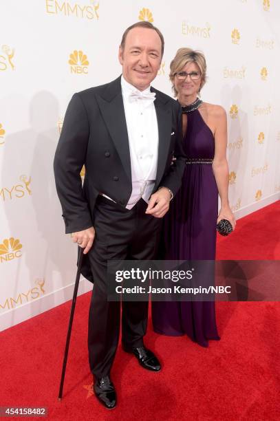 66th ANNUAL PRIMETIME EMMY AWARDS -- Pictured: Actor Kevin Spacey and Ashleigh Banfield arrive to the 66th Annual Primetime Emmy Awards held at the...