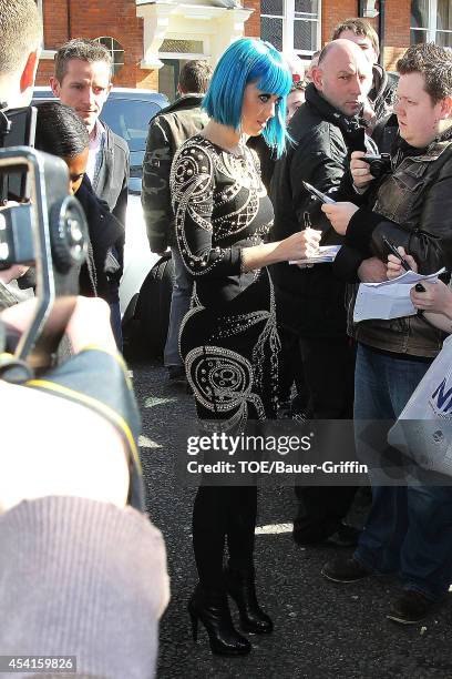 Katy Perry is seen on March 19, 2012 in London, United Kingdom.