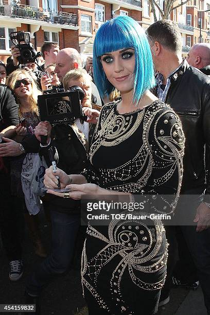 Katy Perry is seen on March 19, 2012 in London, United Kingdom.