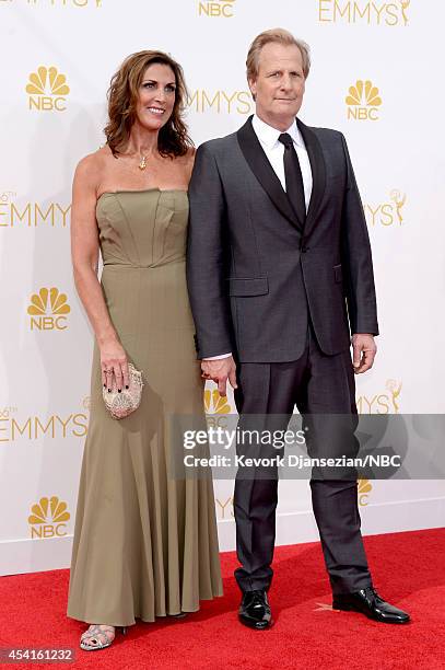 66th ANNUAL PRIMETIME EMMY AWARDS -- Pictured: Kathleen Treado and actor Jeff Daniels arrive to the 66th Annual Primetime Emmy Awards held at the...