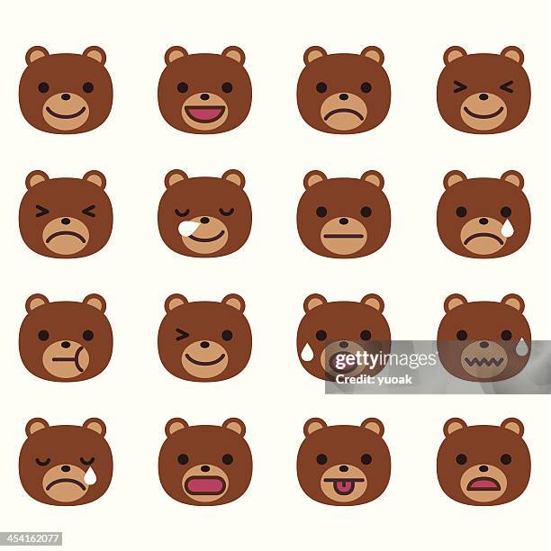 stockillustraties, clipart, cartoons en iconen met bear emoticons - angry bear face