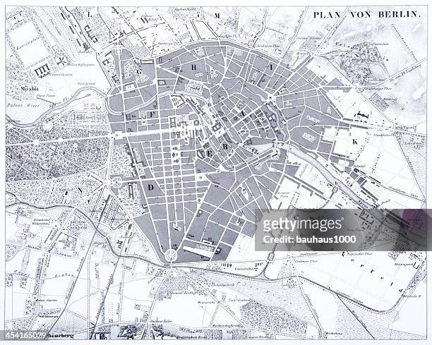 engraving: city of berlin - berlin map stock illustrations