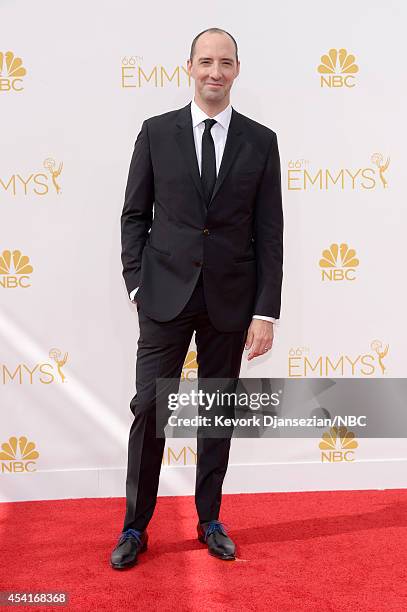 66th ANNUAL PRIMETIME EMMY AWARDS -- Pictured: Actor Tony Hale arrives to the 66th Annual Primetime Emmy Awards held at the Nokia Theater on August...